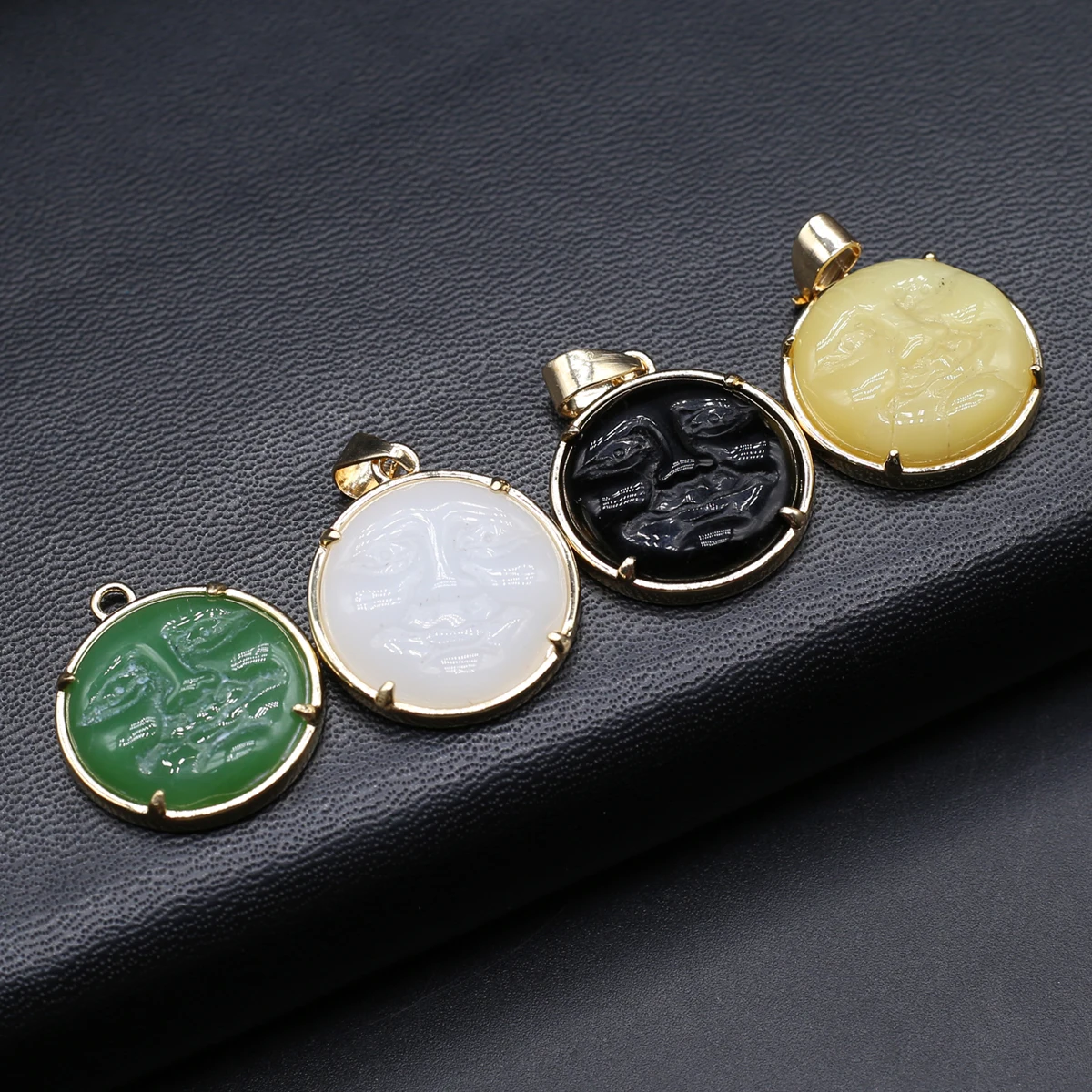 8 шт., круглые нефритовые Агаты, зеленые приключения, подвеска в виде бога солнца, ювелирные изделия, самодельные ожерелья, женские и мужские Ювелирные амулеты