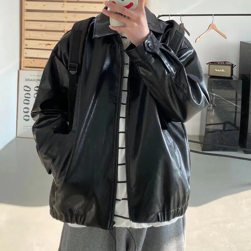 Мужская мотоциклетная куртка из ПУ кожи коричневая в стиле ретро корейская мода