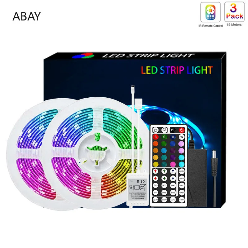 Led Strip Lights 5050 SMD Color Kit IP65 Waterproof Flexible RGB Led Light with 44 Key Remote DC 12V Power Supply for Indoor