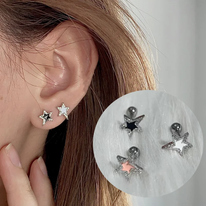 

2023 New Chinese Pentagonal Star Stud Earrings for Women Girl New Gothic Y2K Punk Design Earrings Removable Simple Earrings