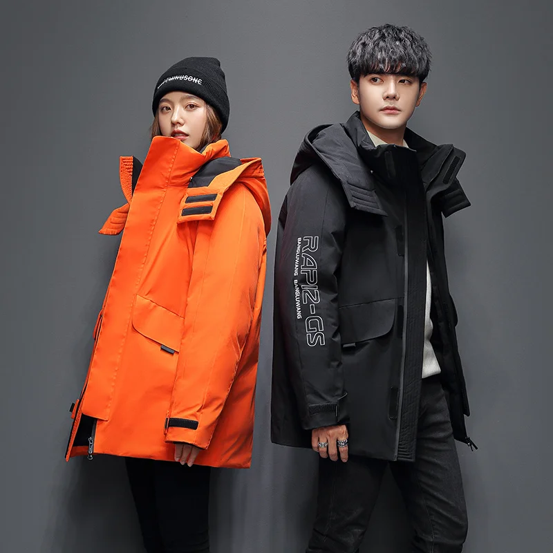 

Зимние женские длинные дизайнерские утепленные куртки на белом утином пуху ветрозащитные теплые парки с капюшоном Повседневная мужская верхняя одежда