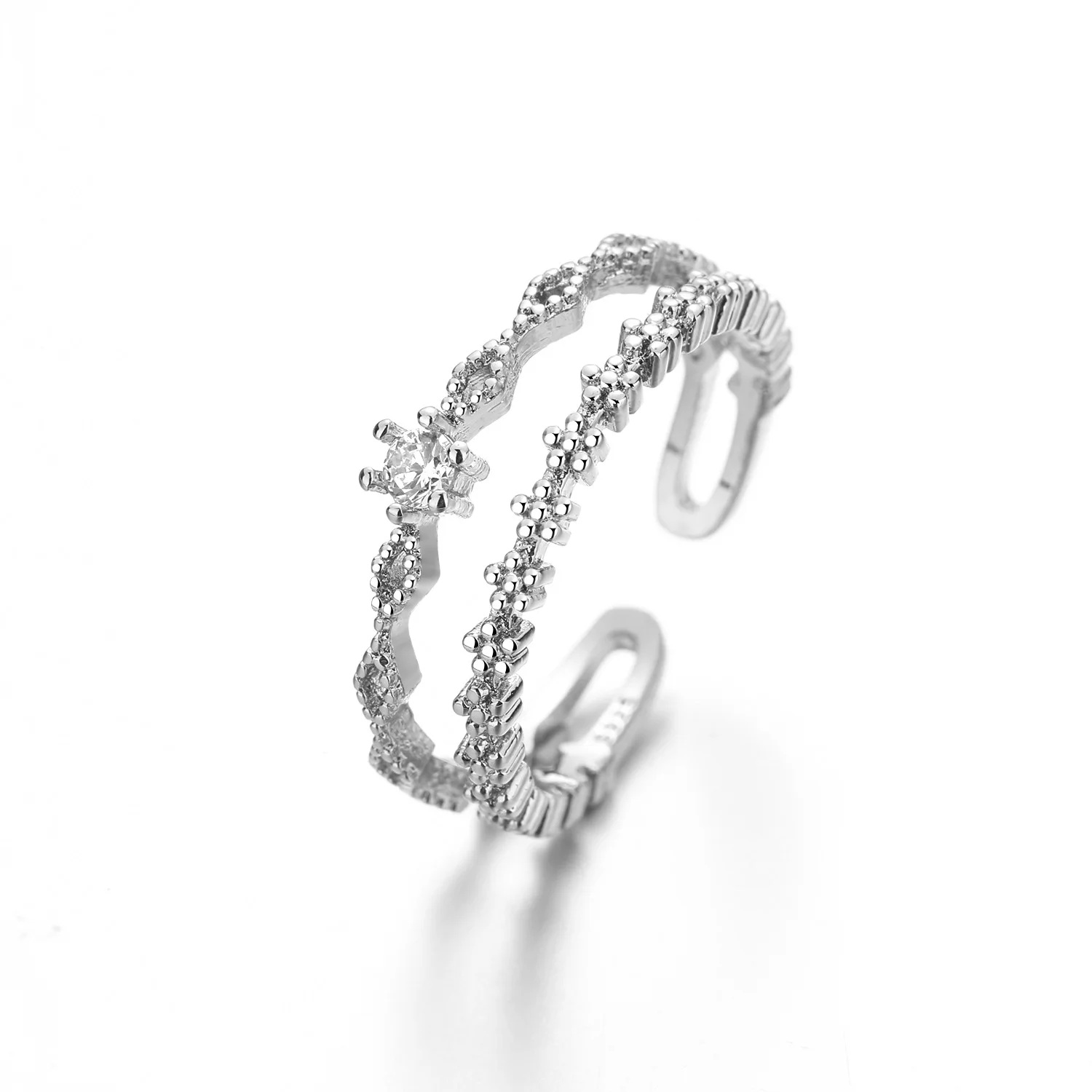 2023 Trendy Sweet Shiny Zircon Double Layers Open Rings for Women Simple Chic 925 Sliver Plated Open Ring Luxury Jewelry Gift