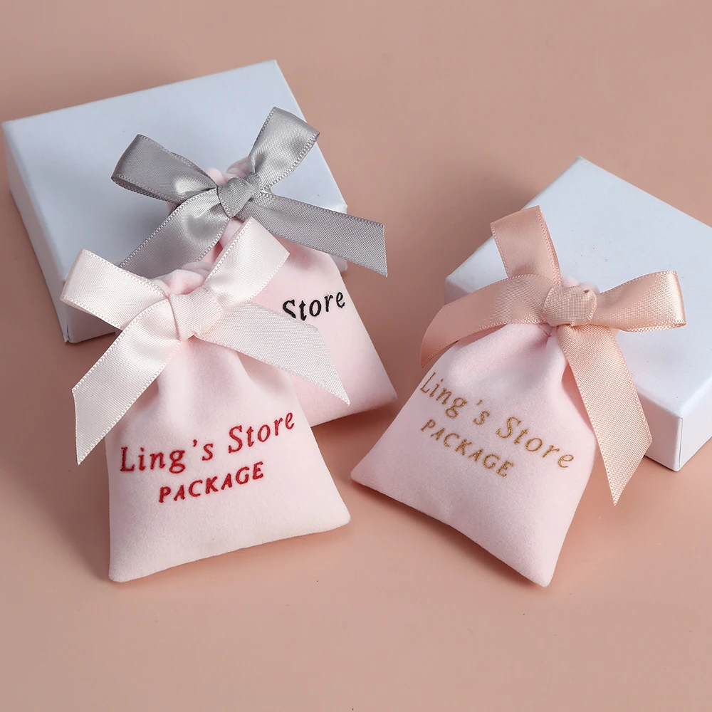 50pcs DIY Custom Logo Velvet Jewelry Packaging Drawstring Gift Bags for Wedding Favor Candy Chic Small Pouch Business Wholesale