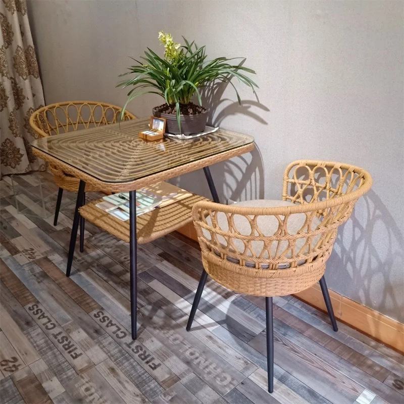 

Outdoor Furniture Rattan Chair Three Piece Set Combined Leisure Balcony Rattan Chairs Outdoor Garden Small Table Outdoor Chair