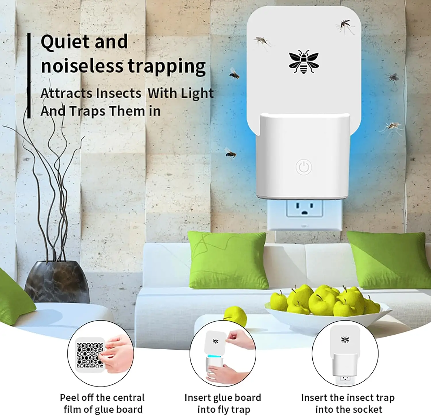 HECO Fruit Fly Trap Flies Traps Indoor for Flying Killer with Blue Night Light Gnat Moth Catcher