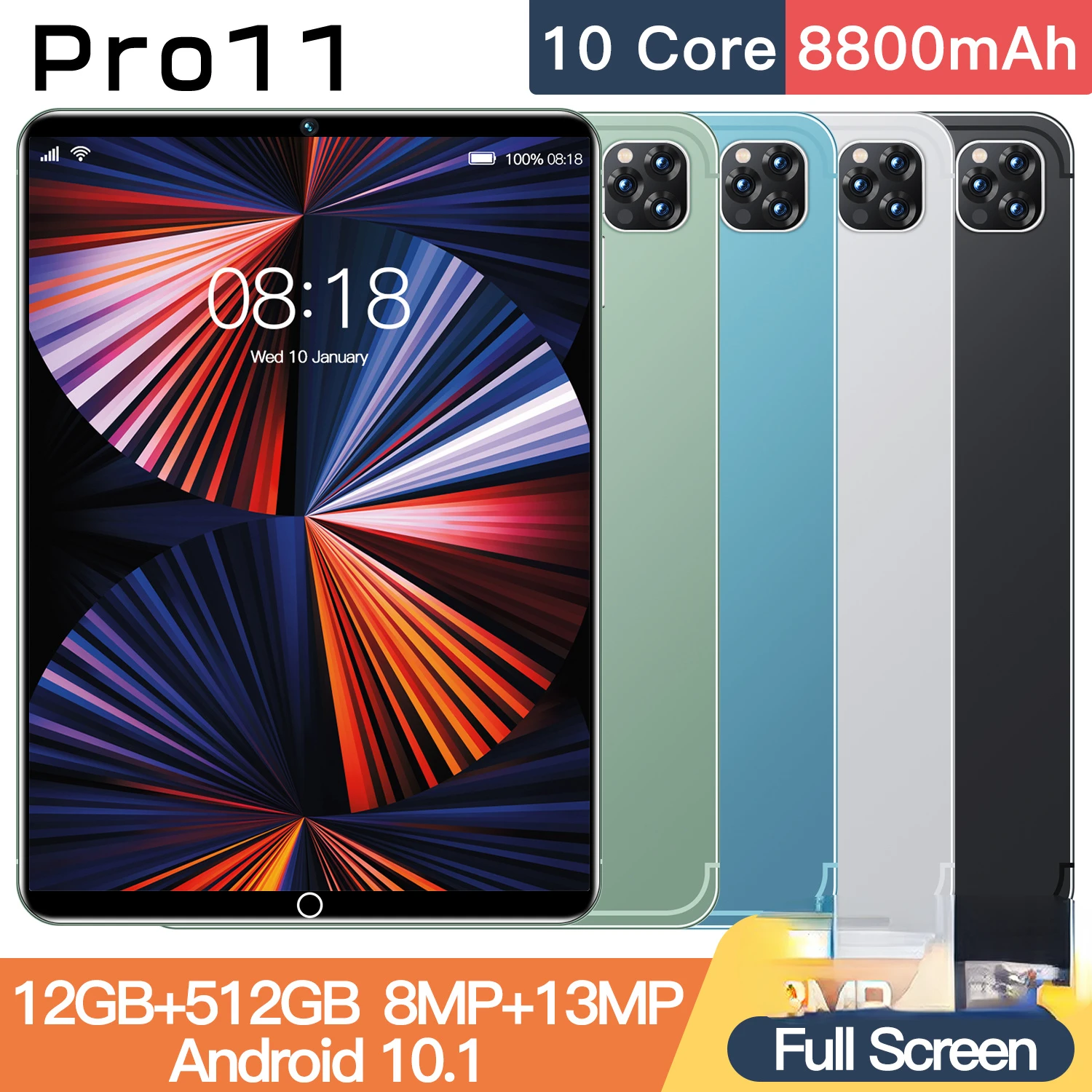 

Планшет Tab Pro11 на Android 12, восемь ядер, экран 10,1 дюйма, 12 Гб + 512 Гб