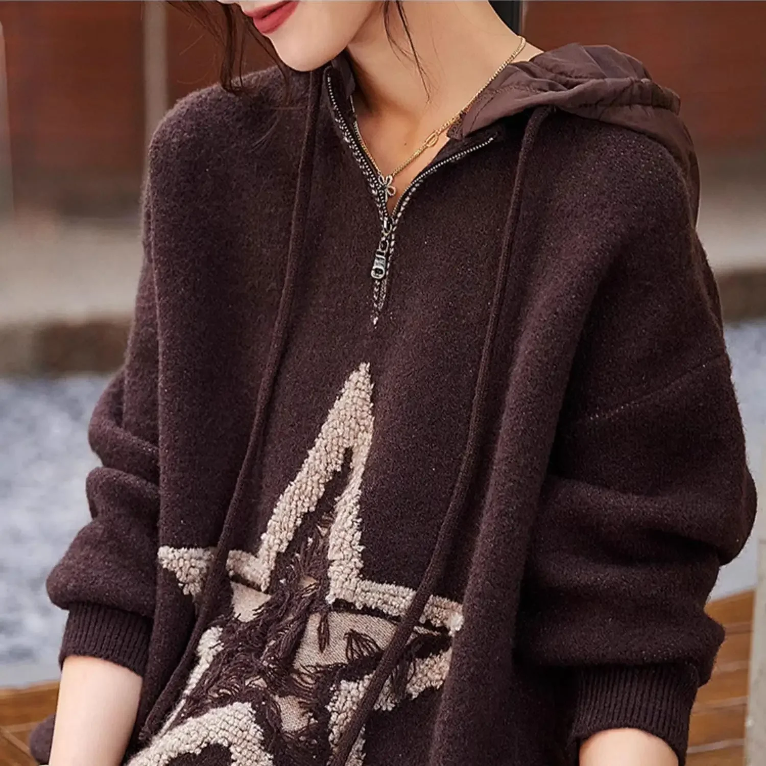 Женский трикотажный пуловер DIMANAF Трикотажный Джемпер оверсайз в английском