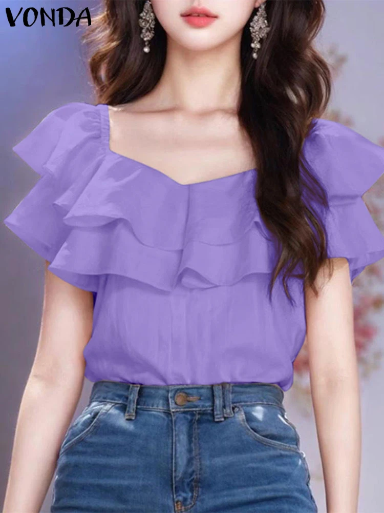 Топы VONDA для девочек с квадратным вырезом однотонная расклешенная многослойная