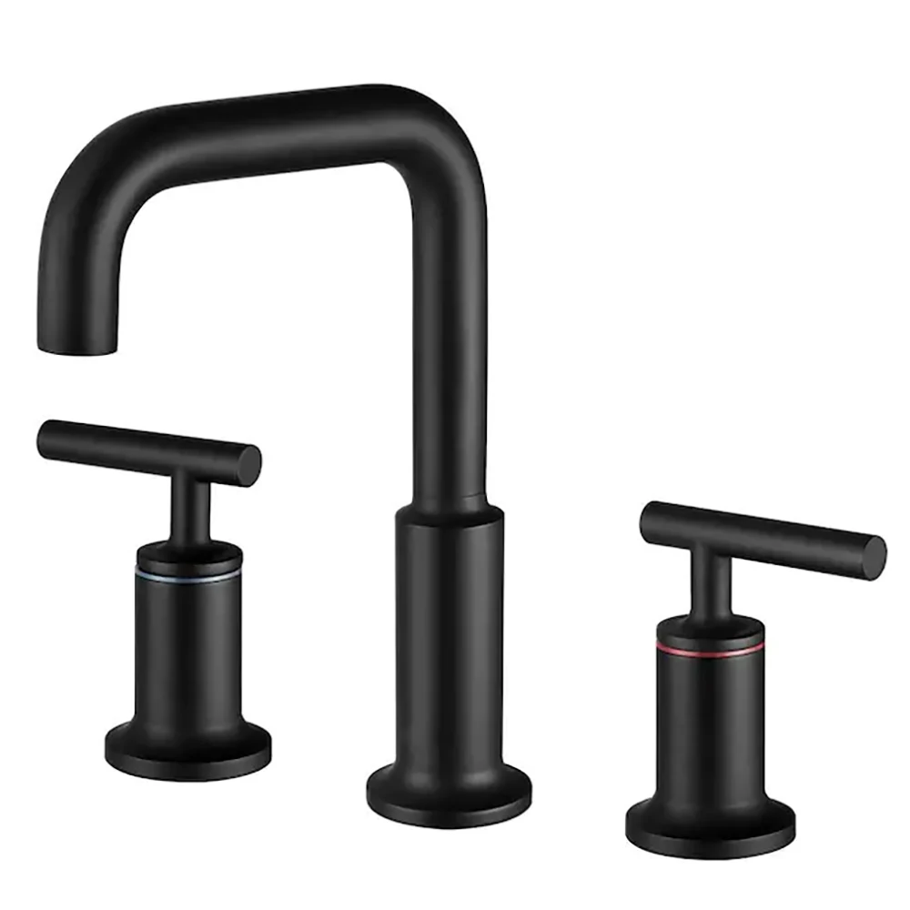 

Faucet Matt Black Widespread Bathroom Sink Faucet with With CUPC Water Supply Hose and Cartridge