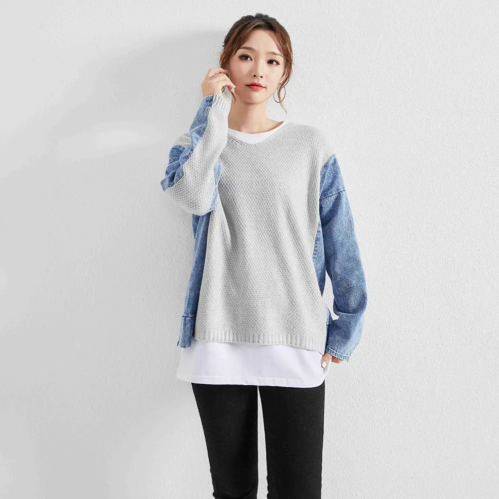 

Модный вязаный Топ, шикарная Женская осенне-зимняя одежда в стиле пэчворк, пуловер с длинным рукавом, джемпер в стиле Харадзюку, Женский Пов...