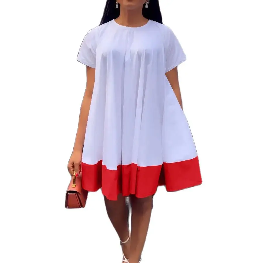 

CM.YAYA Vintage Women Patchwork Short Sleeve O-neck Loose Babydoll Smock Dress 2023 Spring Summer INS Fashion Dresses Vestidos