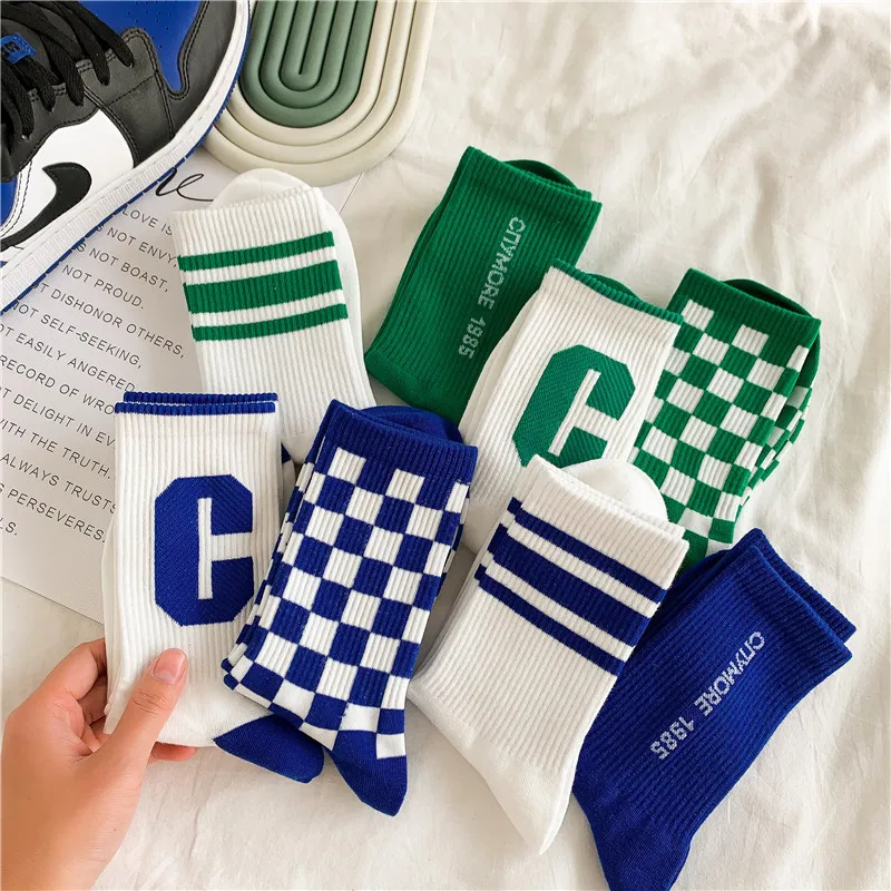 Women Socks Flower Stripe Pattern Cute Kawaii Japanese Korean Style Cotton Harajuku Funny Breathable Casual Spring Floral Socks