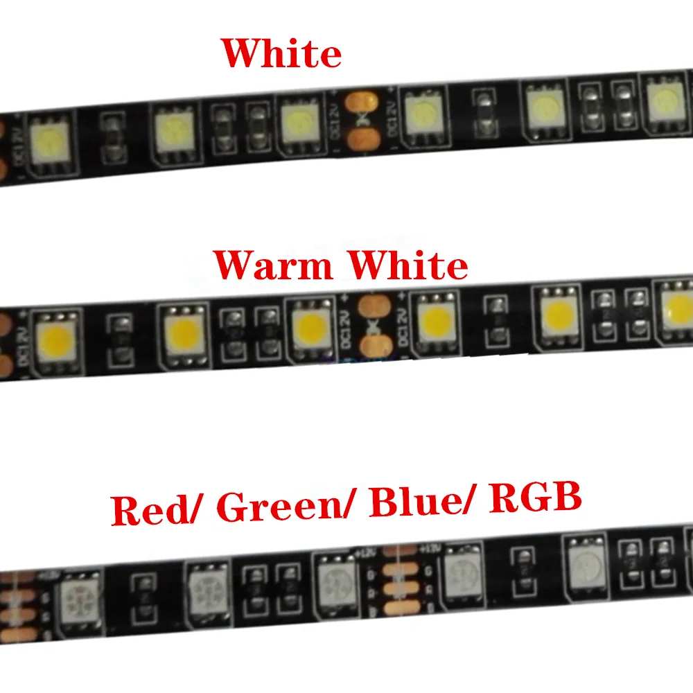 Черная Светодиодная лента PCB 5050, 12 В постоянного тока, 60 светодиодов/м, 5 м 300 светодиодов, водонепроницаемость IP20/IP65, RGB, белый, теплый белый, красный, зеленый, синий RGBW RGBWW