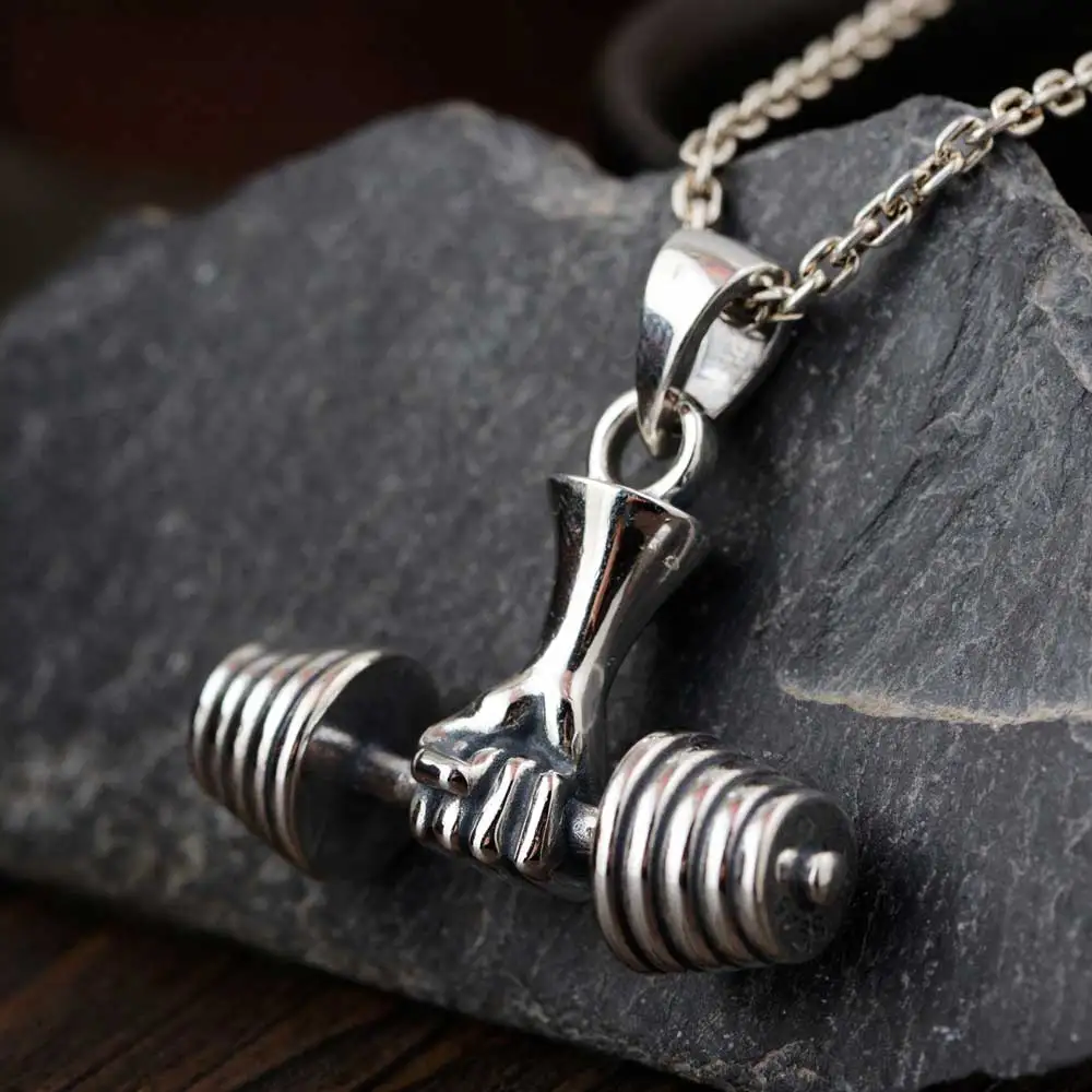 

FNJ Dumbbel Pendant 925 Silver Original Pure S925 Sterling Silver Pendants for Jewelry Making Women