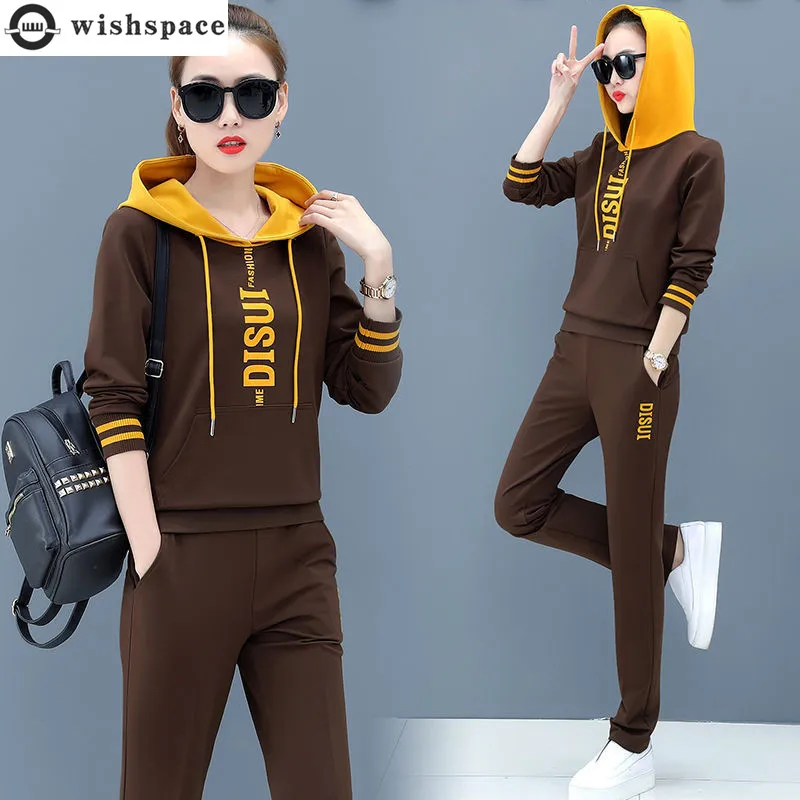 

2022 Autumn New Personalized Patchwork Hoodie Casual Pants Two-piece Youth Thin Sports Suit Female Tracksuit Outfit