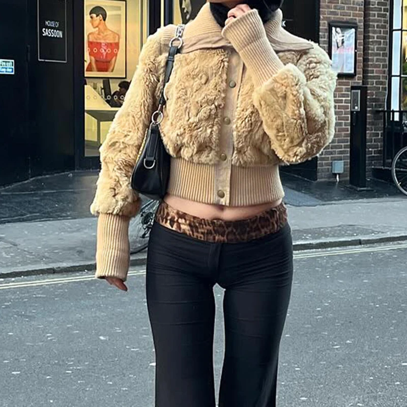 HEYounGIRL стильное пальто из искусственного меха в стиле пэчворк женское уличное