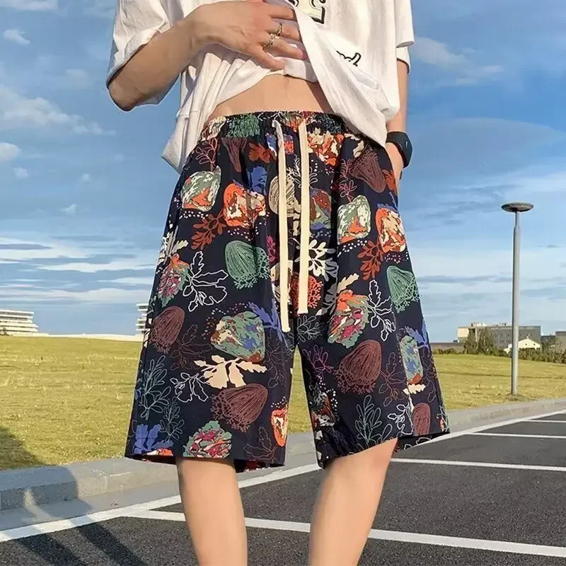 Фото Men's Shorts Board Quick Dry Baggy Drawstring Male Short Pants Printed Floral Beach with Pockets Wide Loose Clothing Streetwear №2