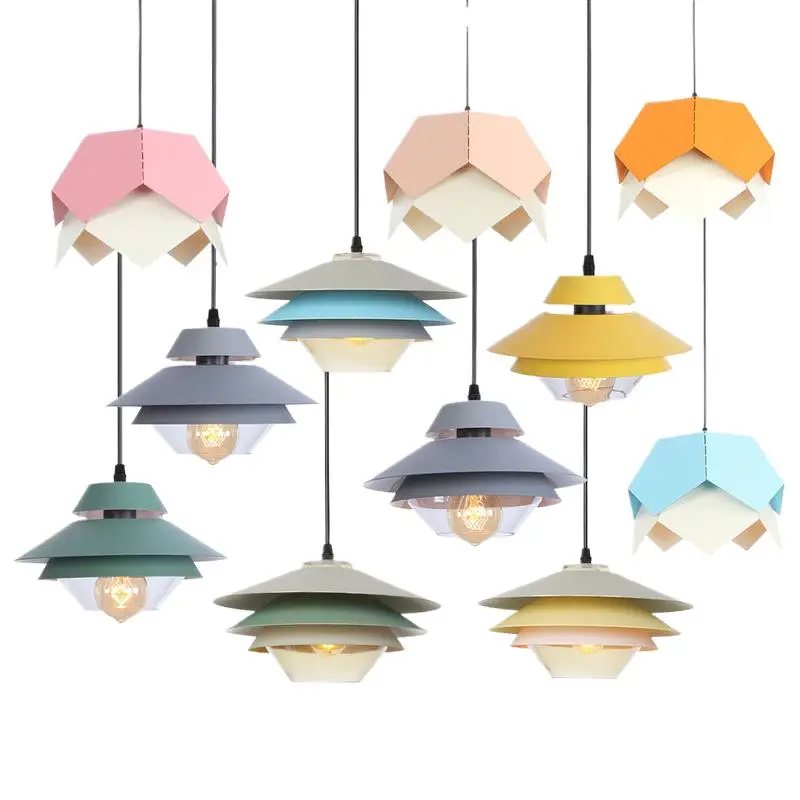 Современный металлический алюминиевый абажур цвета макарон с лампочкой