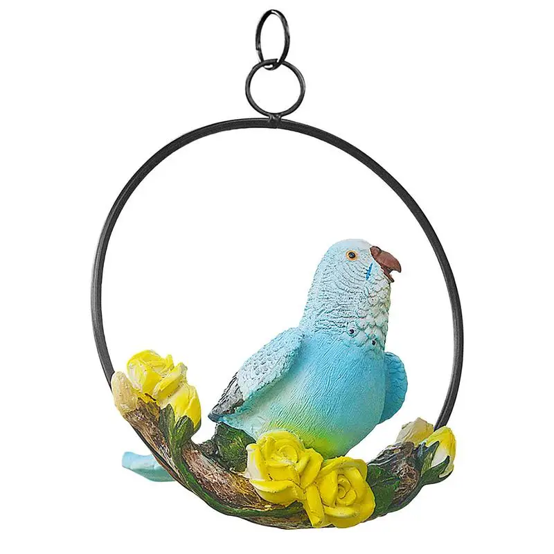 

Pastoral Iron Ring Parrot Resin Pendant Crafts Outdoor Garden Furnishing Ornaments Courtyard Park Villa Figurines Decoration Art