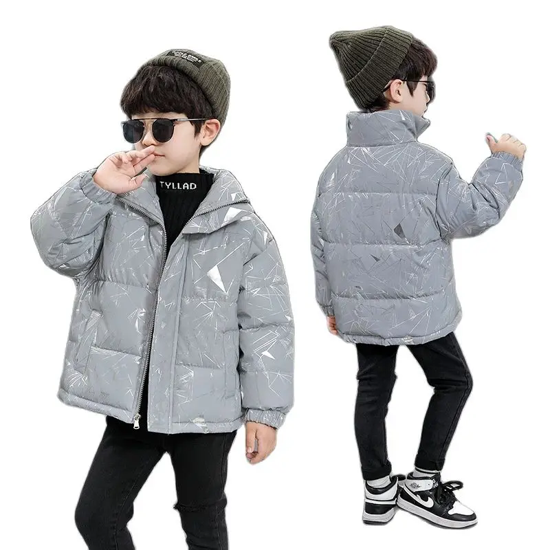 

Children Winter Jacket Boys Thick Reflective Luminous Down Cotton Jacket Teenagers Printing Coat Outerwear Kids Wadded Snowsuit