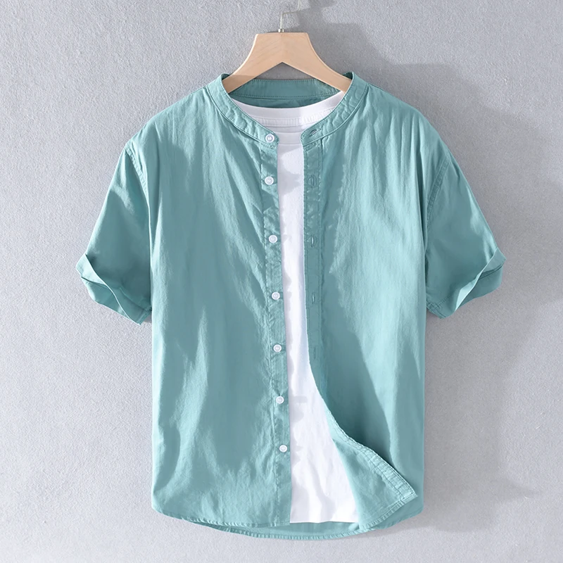 

Boutique 2023 Summer Fashion British Feng Shui Wash Korean Version Leisure Simple Solid Color Loose Cotton Men's Sleeve Shirt