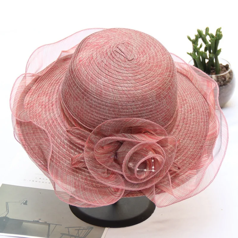 

2023 Spring and Summer New Super Soft Organza Small Bucket Cap Dignified Flowers Sun Protection Sun Hat Foldable Sun Hat