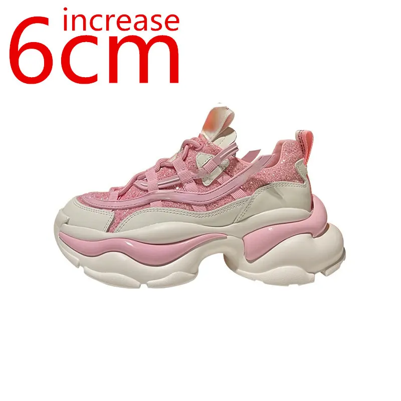 

Женские кроссовки на толстой подошве, весенне-осенняя повседневная спортивная обувь из натуральной кожи, увеличивающая рост 6 см