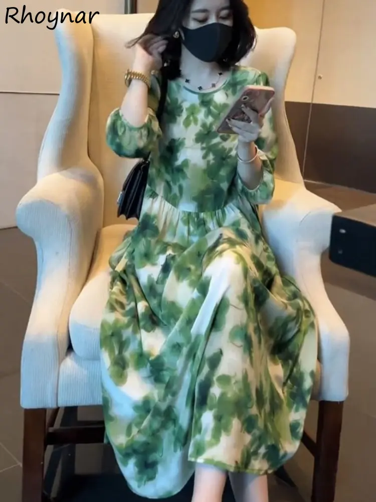 

Print Summer Dresses Women Baggy Cozy O-neck Lady Vintage Vestidos Elegant Harajuku Designer Casual Temper Minimalist Aesthetic