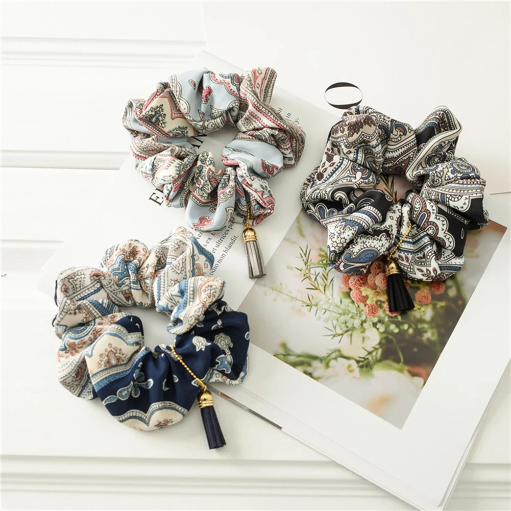 

Bohemia Vintage Elastic Rubber Band Women Ethnic Print Tassel Pendant Hair Tie Rope Trendy Ponytail Holder Hair Band Accessories