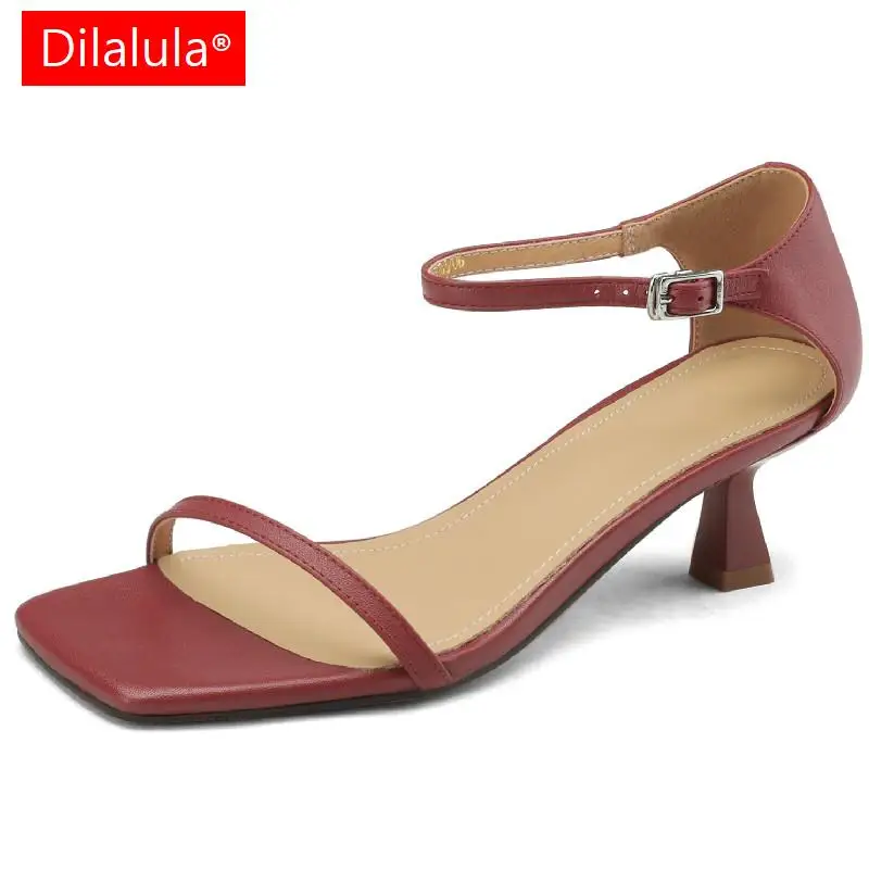 

Dilalula 2023 Women Sandals Fashion Thin Strap Genuine Leather High Heels Ankle Strap Shoes Woman Summer Wedding Party Prom