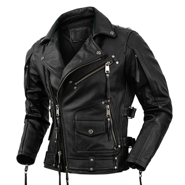 2023 Motorcycle Leather Jacket Men Moto Riding Leather Jacket Mens Clothing Biker Coat Genuine Natural Calfskin Clothes Mens 1