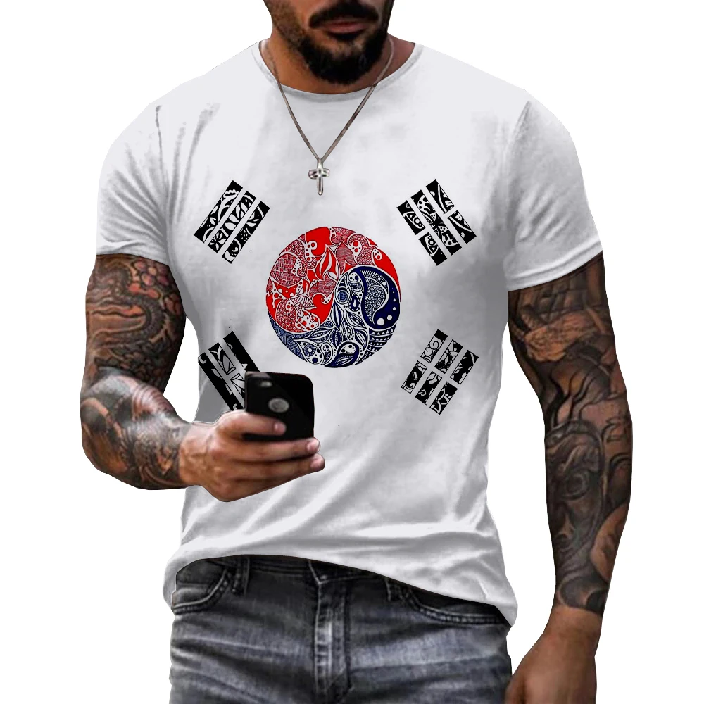 Cool Men Casual Funny South Korea T Shirt Unisex Korean Flag 3D Print T-Shirt Short Sleeve Printing 3d Oversized Tshirt