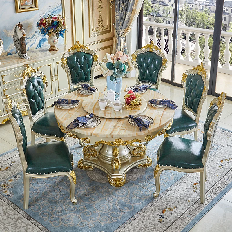 

Обеденный стол из массива мрамора и стулья, роскошный круглый обеденный стол для 6-8 человек