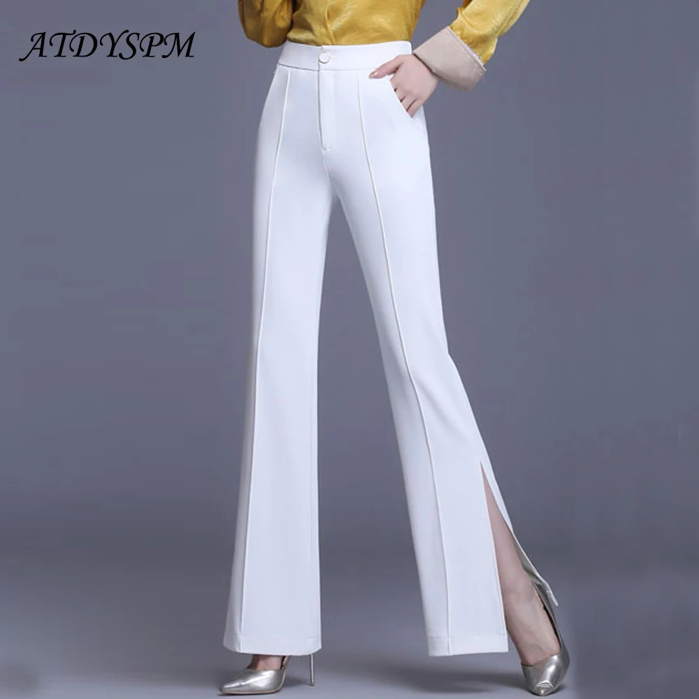 

Simple Draped Wide Leg Pants For Woman Vintage Loose White Straight Trousers Womens High Waist Split Casual Suit Pants Femme