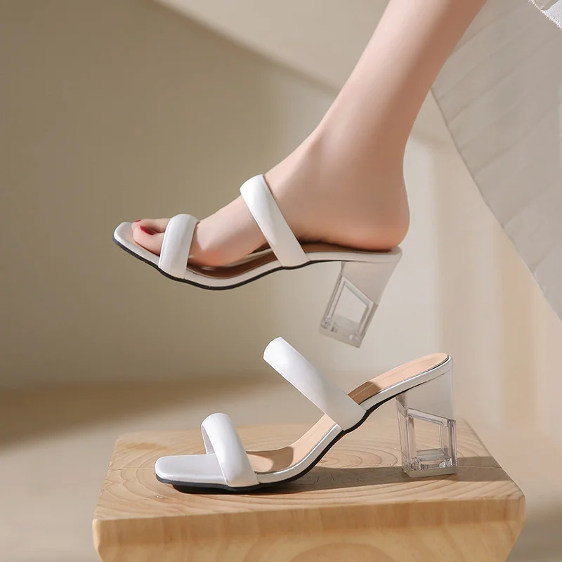 2022 New Women's Sandals Fashion Mules Shoes Woman High Heel Slippers Casual Crystal Heel Summer Ladies Shoes Modern Sandals