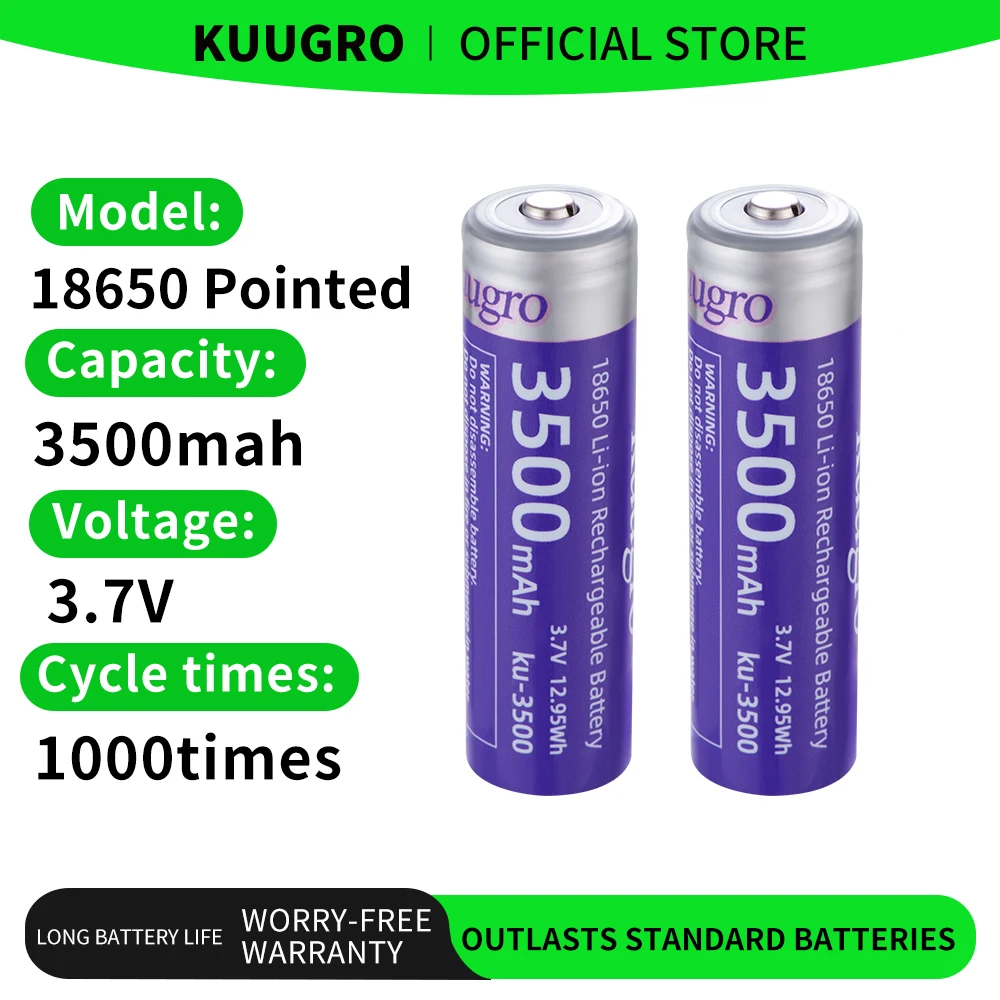 Фото Kuugro ku-3500 18650 Батарея 3500 мАч 3,7 В Литий-ионная аккумуляторная батарея 12 А Литиевая батарея с высоким стоком для фонарика Vaping №1