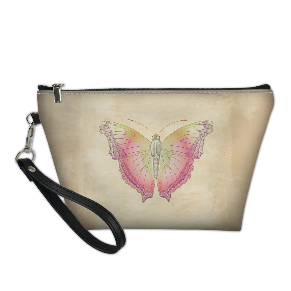 Retro Butterfly Pattern High Quality Cosmetic Bag Bathroom Travel Zipper Washing Bag Lightweight Women Reusable Neceser