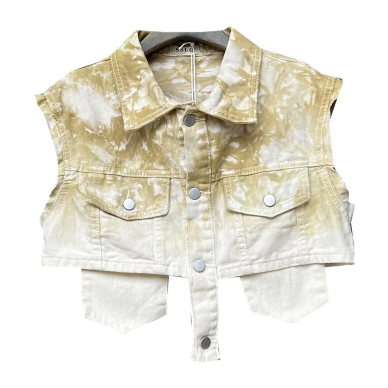 

Personalized Dyeing Short Denim Vest Women 2022 New Spring Summer Korean Fashion Sleeveless Waistcoat Jacket Top q04