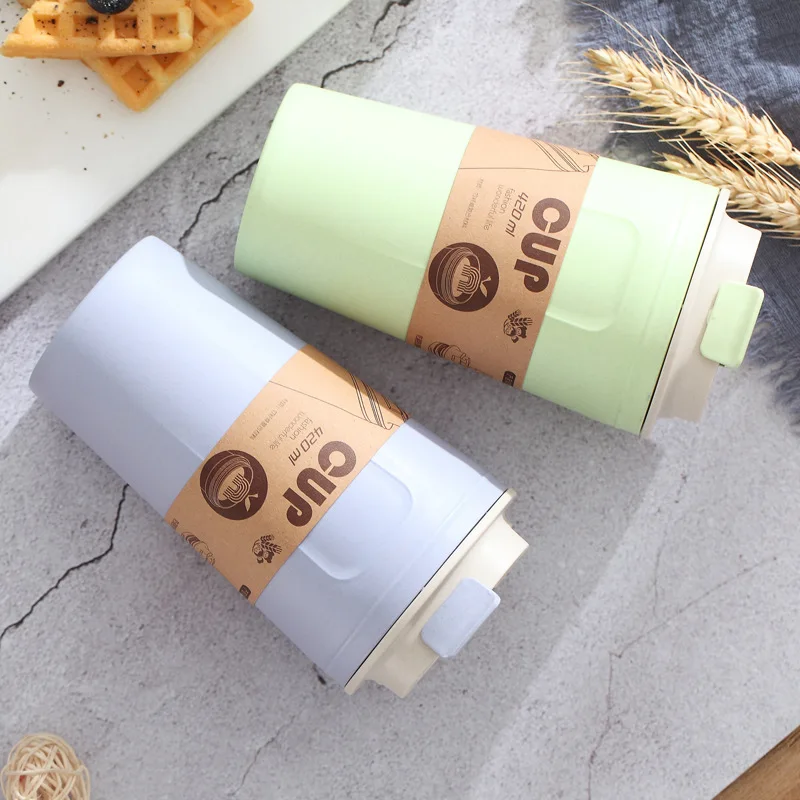 

420ml Portable Practical Reusable Bamboo Fiber Coffee Cups Eco Friendly Non-Slip Solid Travel Car Mugs Useful Drinking Bottles