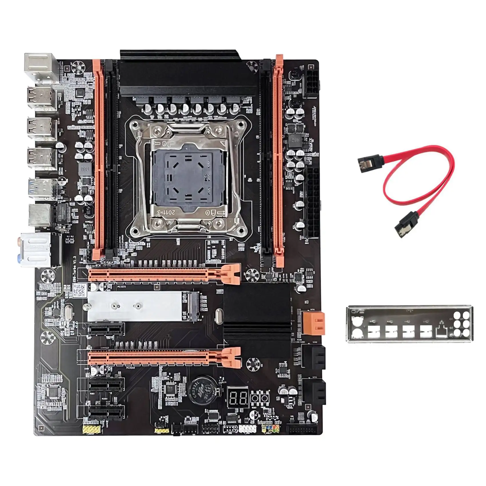 

X99 Motherboard+Baffle+SATA Cable LGA2011-V3 M.2 NVME NGFF Support DDR4 4X16G Support E5-2609 E5-2650 E5-2667 V3 CPU