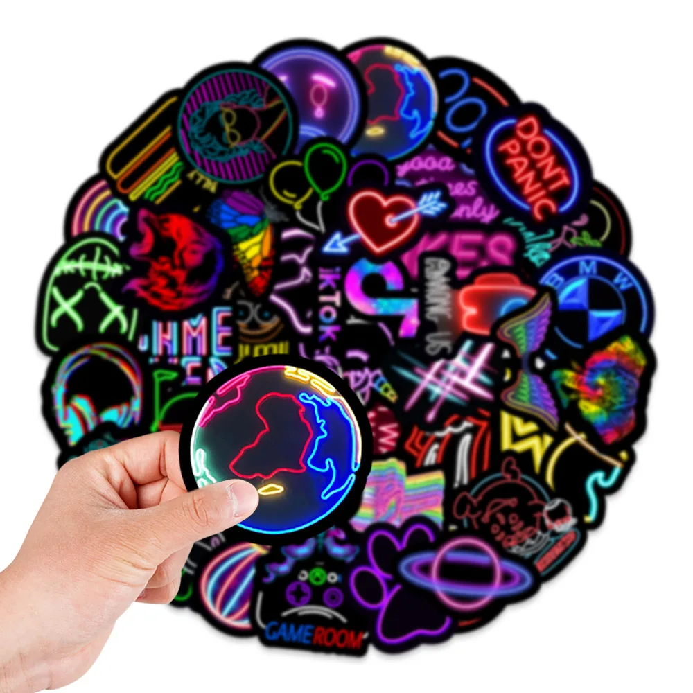 

50PCS Neon Light Graffiti Stickers Laptop Luggage Suitcase Motorcycle Waterproof Cartoon Decals Toys Sticker for Kids