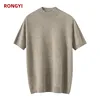 RONGYI Spring And Summer Men's Business And Leisure Cashmere Short Sleeve Half-high Collar First-line Ready-to-Wear Wool T-Shirt 3