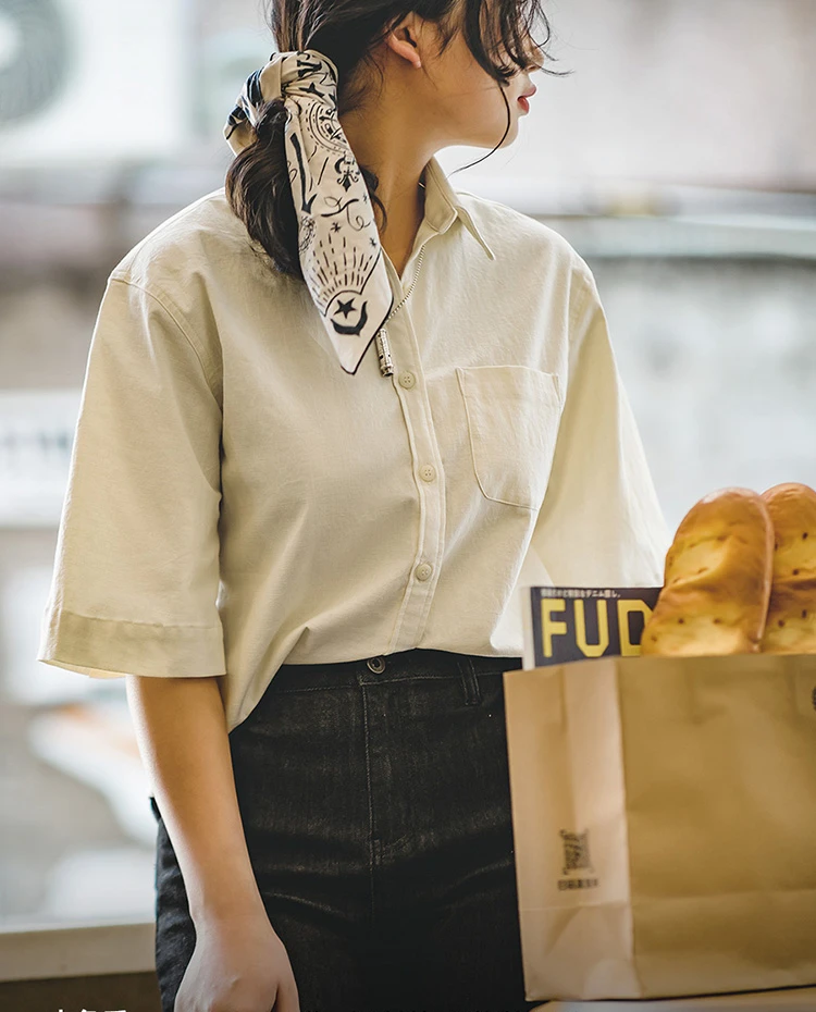 

Женская винтажная хлопковая рубашка Maden, летняя удобная свободная повседневная рубашка бежевого цвета с рукавами-фонариками