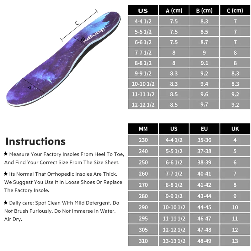 3ANGNI Orthotic Arch Support Insoles for Severe Moderate Flat Feet Insole Orthopedic Heel Pain Plantar Fasciitis Men Woman