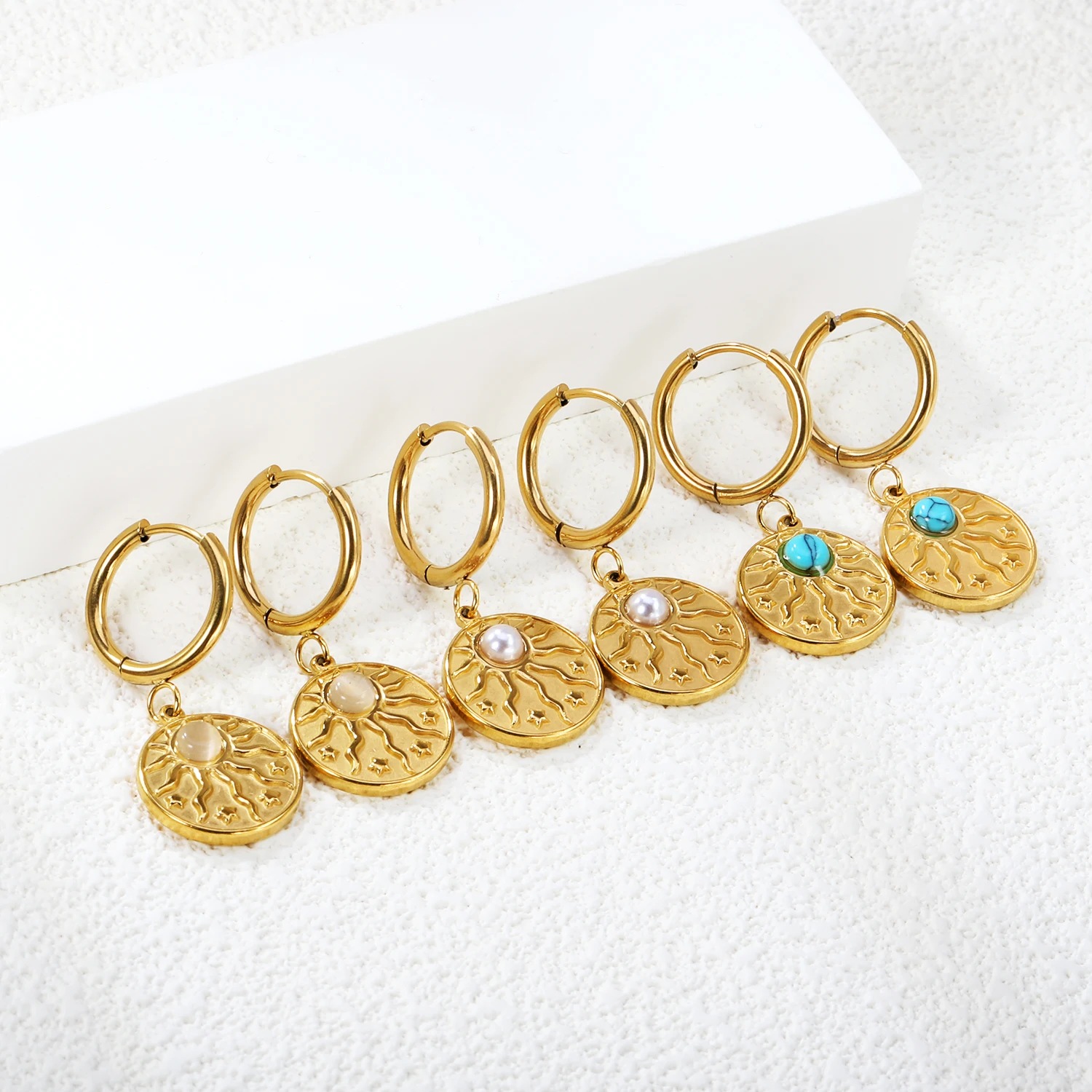 LUXUSTEEL модные опаловые серьги-кольца из нержавеющей стали для женщин зеленые