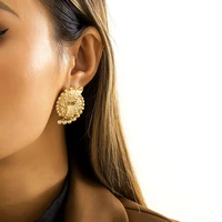 lacteo hip hop irregular round flower stud earrings for women trendy gold color metal geometric ear earrings jewelry accessoires