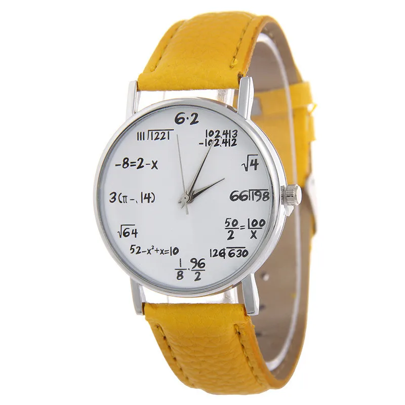 Montre-bracelet à Quartz avec symboles mathématiques en cuir pour femmes et hommes  nouvelle mode