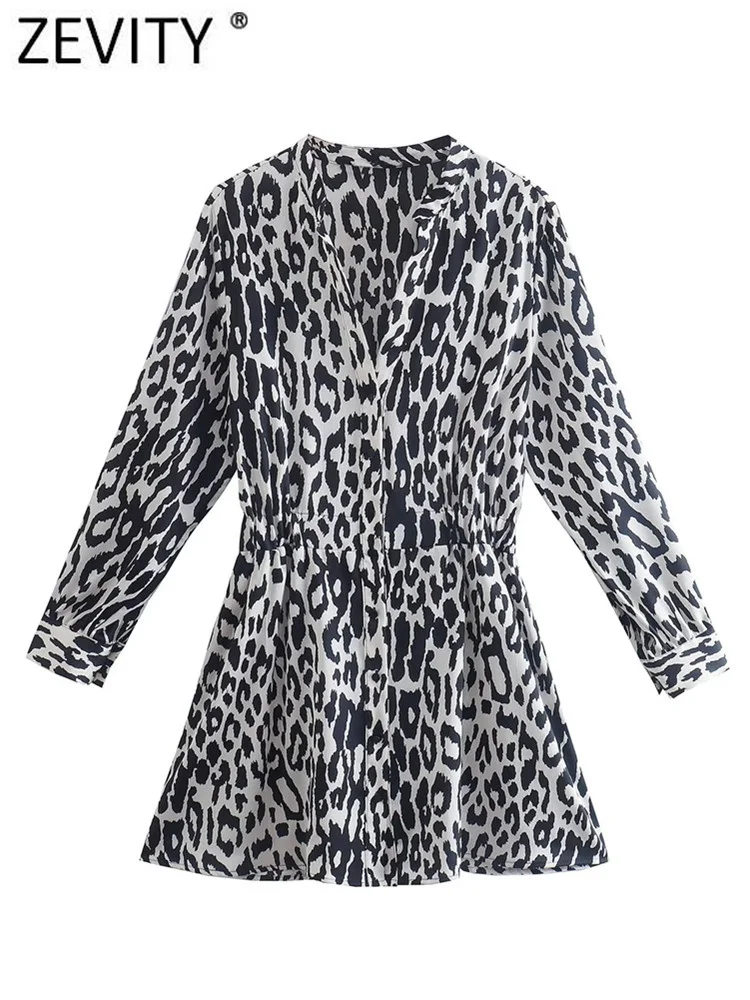 

Женское винтажное платье-мини Zevity с V-образным вырезом и леопардовым принтом