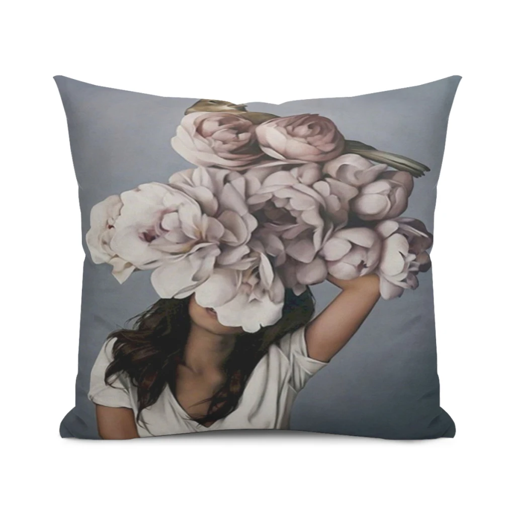 

Flowers-girl-paint-printed-sofa-creative-square Cushion Cover Sofa Car Waist Throw Pillow-25x25~70x70cm
