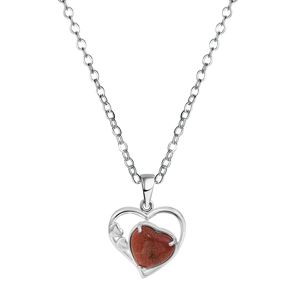 

Red Goldstone Love Heart Birthstone Necklaces for Women Forever Crystal Pendant Jewelry Valentine's Day Christmas